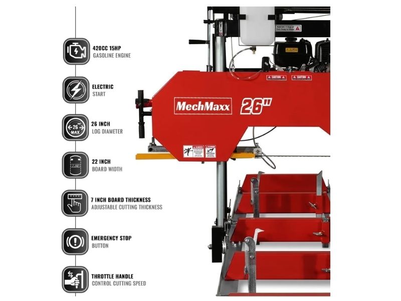 Aserradero portatil de 26" con motor a gasolina de 15 hp 420 CC MechMaxx SM26