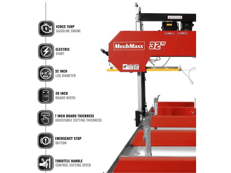 Aserradero portatil de 32" con motor a gasolina de 15 hp 420 CC MechMaxx SM32