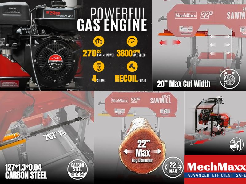 Aserradero portatil de 22" con motor a gasolina de 9 hp 270 cc MechMaxx SM22