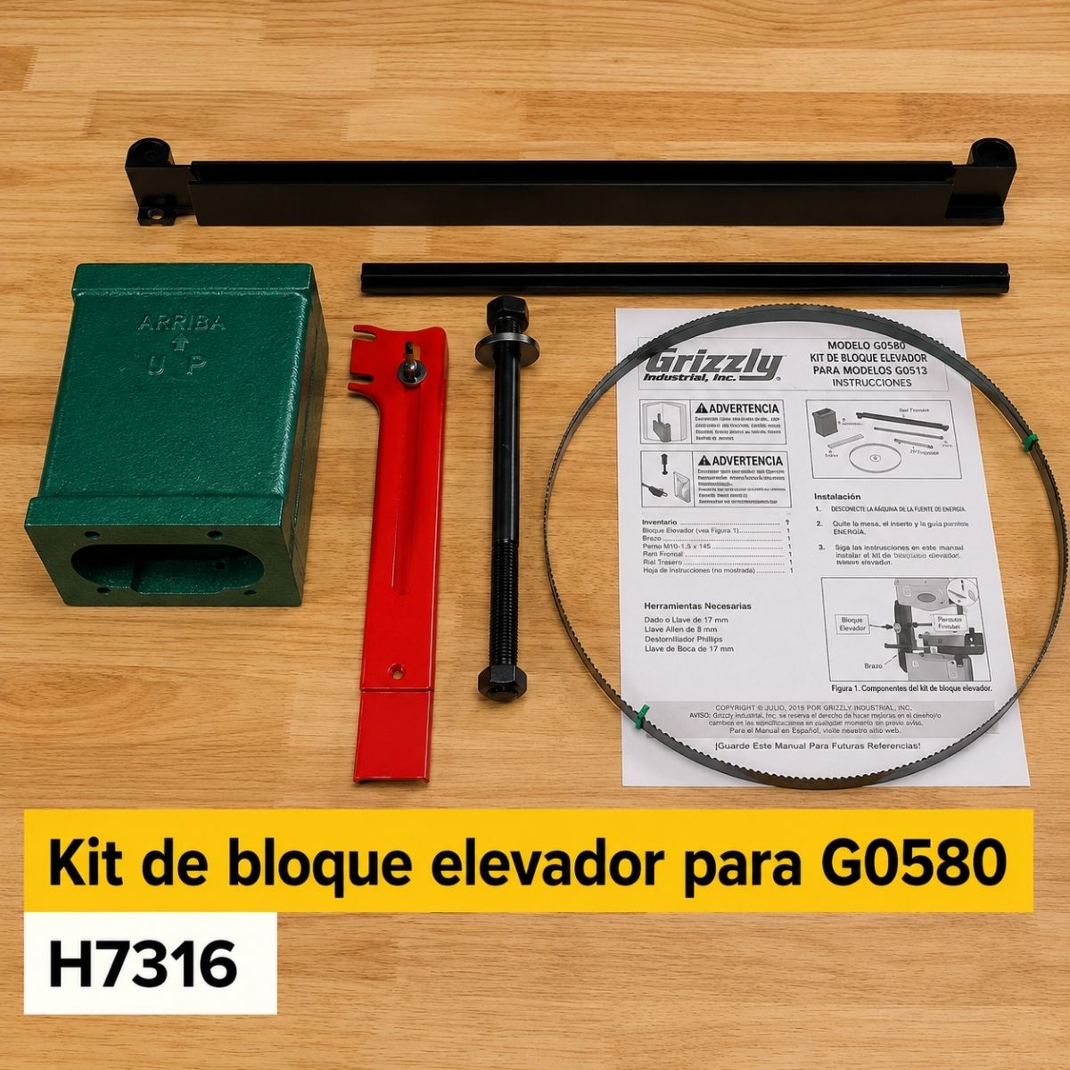 Kit de bloque elevador Grizzly H7316 para sierra de cinta G0580