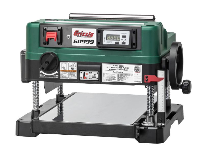 Cepilladora de banco para madera de 15" y 2 HP con cabezal de corte en espiral Grizzly G0999