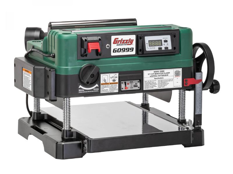 Cepilladora de banco para madera de 15" y 2 HP con cabezal de corte en espiral Grizzly G0999