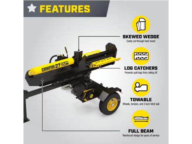 Cortadora de leña troncos horizontal y vertical de 27 Ton 224 cc con retorno automático Champion