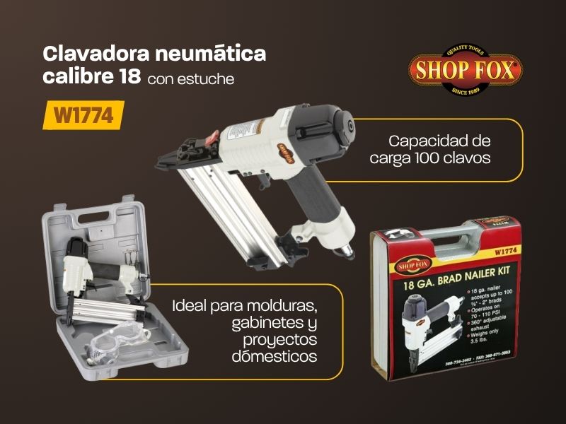 Sierra de mesa híbrida de 10" 2 HP G0771Z + Colector 1HP G8027 + Clavadora Neumatica Cal.18 W1774