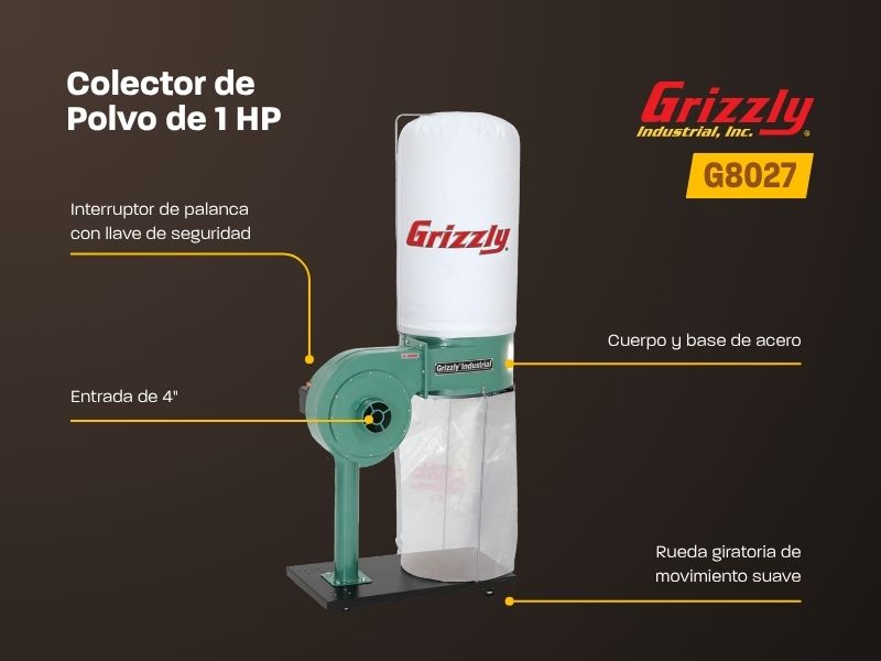 Sierra de mesa híbrida de 10" 2 HP G0771Z + Colector 1HP G8027 + Clavadora Neumatica Cal.18 W1774