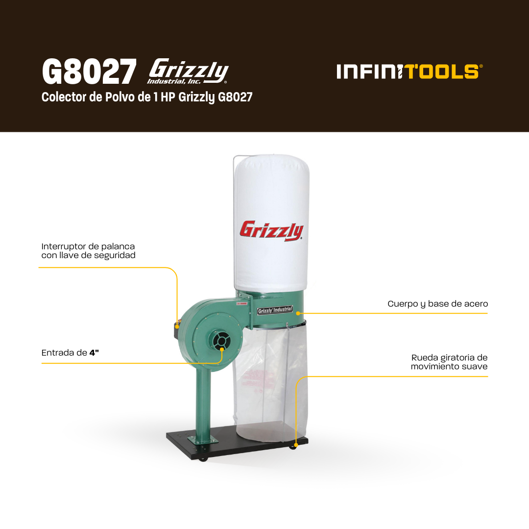 Colector de Polvo de 1 HP Grizzly G8027