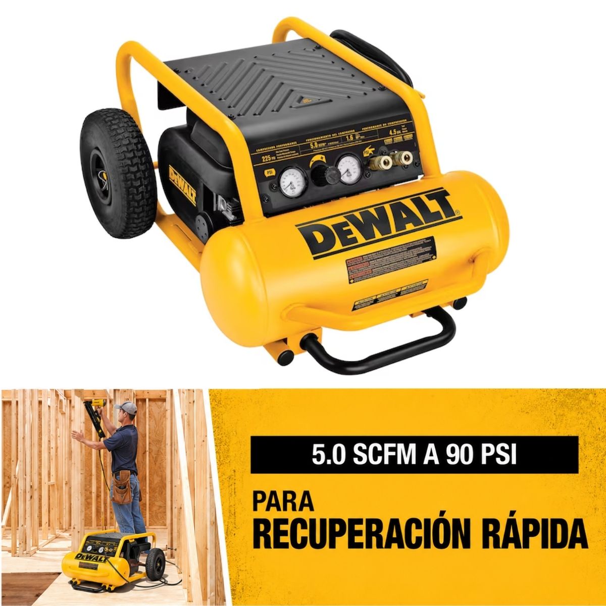 Compresor de aire eléctrico portátil horizontal de 4.5 galones y 225 PSI Dewalt D55146