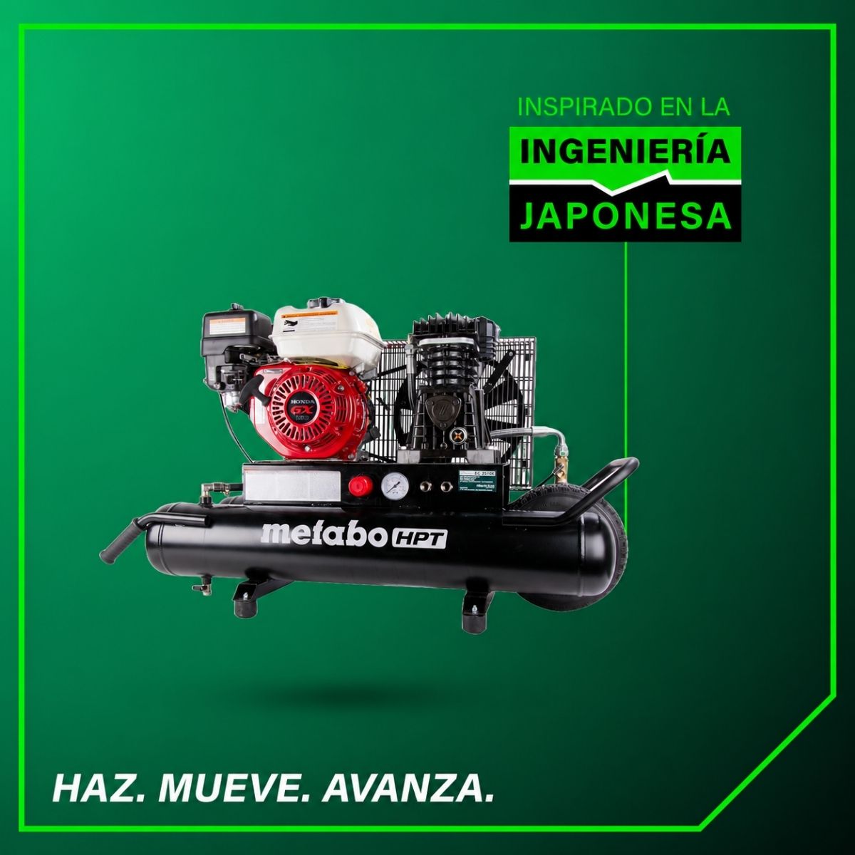 Compresor de aire con ruedas tipo carretilla a gasolina 8 galones Metabo HPT EC2510E