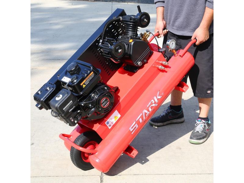 Compresor de aire tipo carretilla a gasolina de 10 galones y 6.5 HP con tanque doble 115 PSI Stark USA 65152