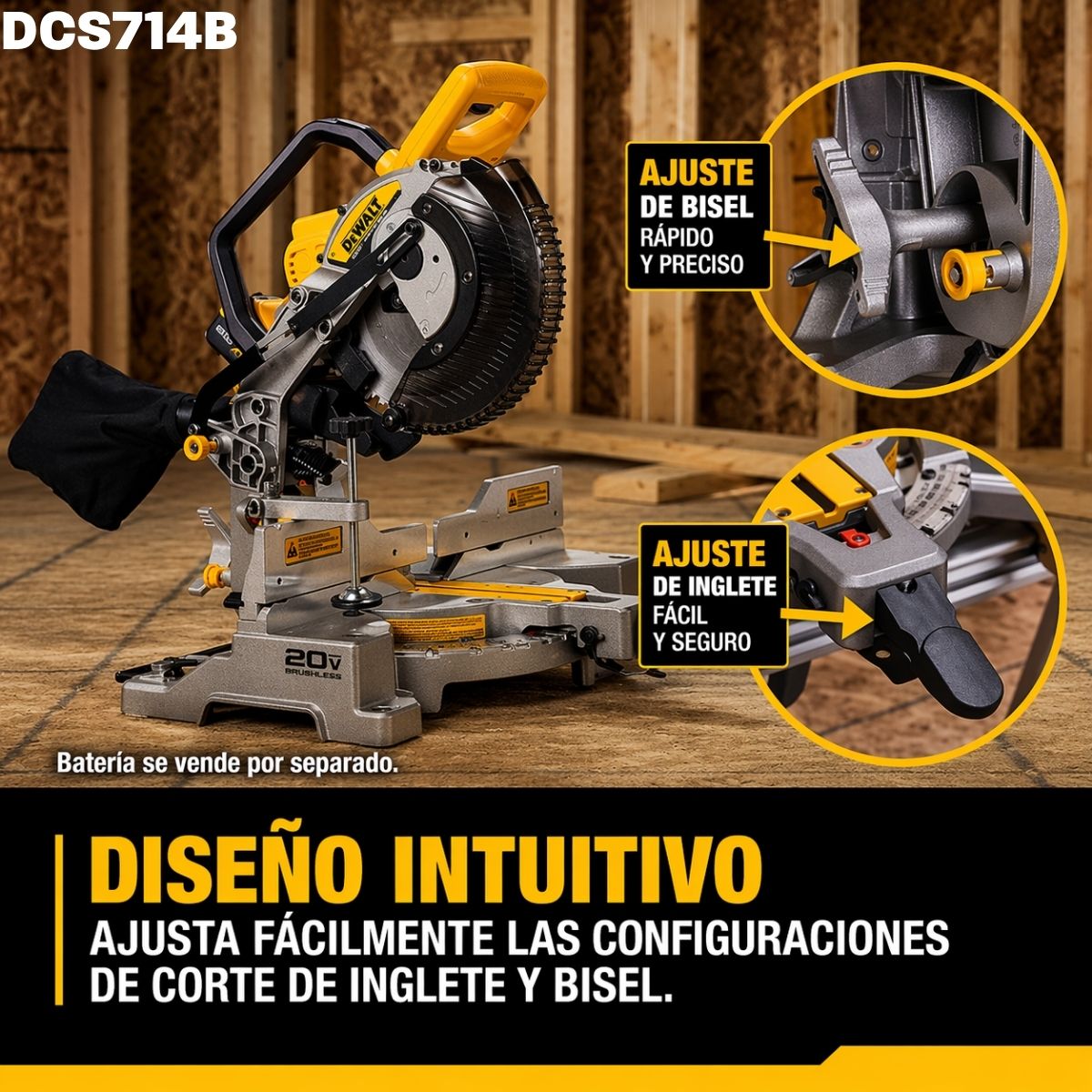 Sierra de inglete inalambrica de 10" doble bisel 20V XR Dewalt DCS714B + bateria 5AH