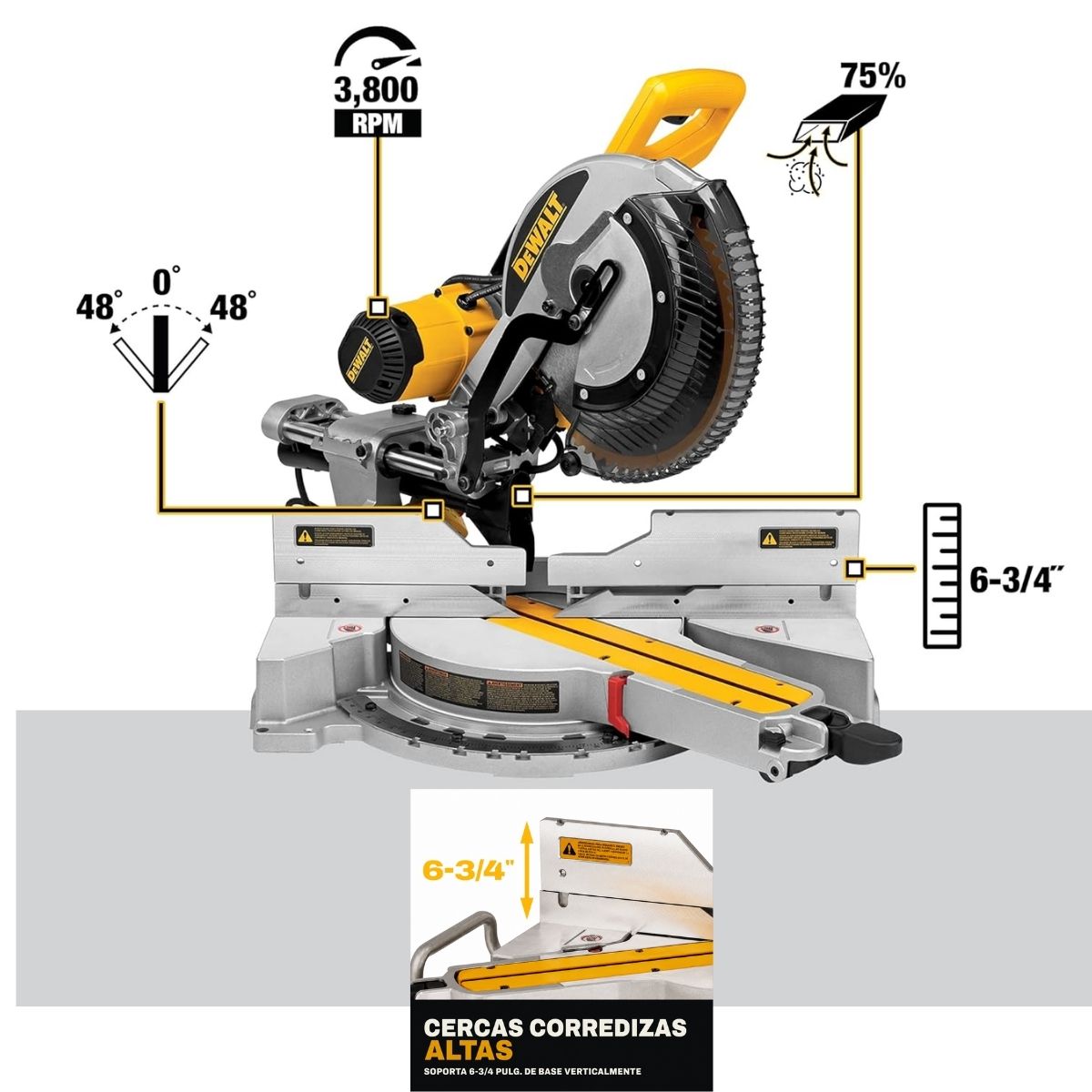 Sierra ingletadora compuesta deslizante de doble bisel de 12" DeWalt DWS779