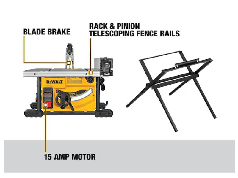 Sierra de banco de 8 1/4" y 15 amp con soporte plegable Dewalt DWE7485WS
