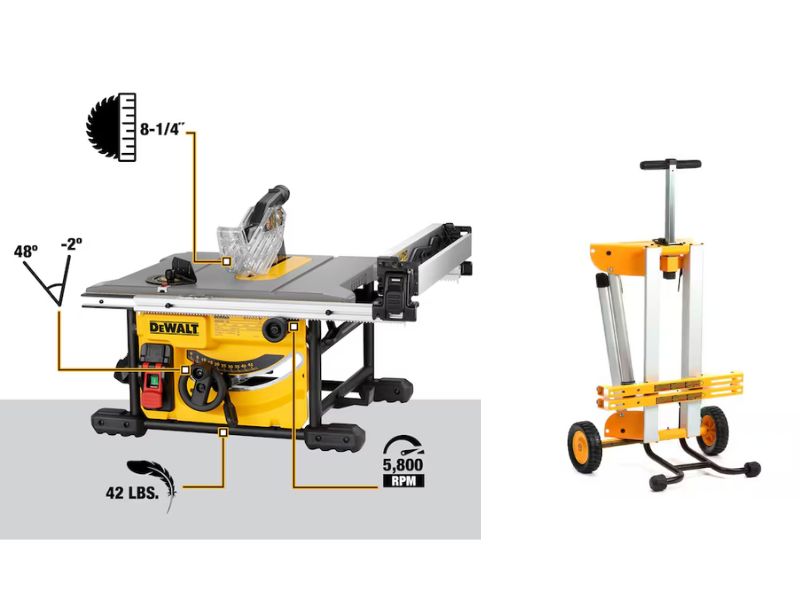 Sierra de banco portátil Dewatl de 8-1/4" con soporte rodante Dewalt DW7440RS