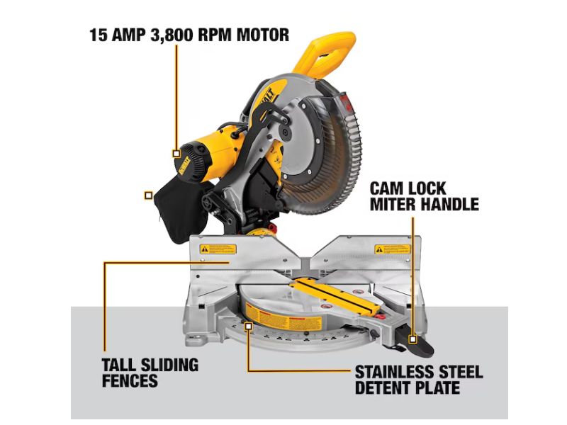 Sierra de inglete de doble bisel de 12" y 15 Amp DeWalt DWS716