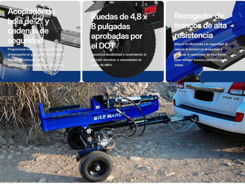 Cortadora de troncos leña de 30 Ton con motor de 7.5 HP 223 CC Bilt Hard