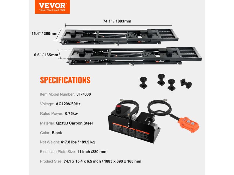 Elevador de autos rampa automotriz portátil con capacidad de 7000 lbs - 3000 kg Vevor JT-7000