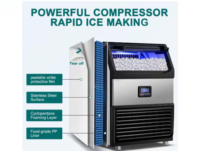 Maquina de hielo comercial de 450 lbs/24 hrs 200 kgs/dia 77 lbs de almacenamiento Velivi