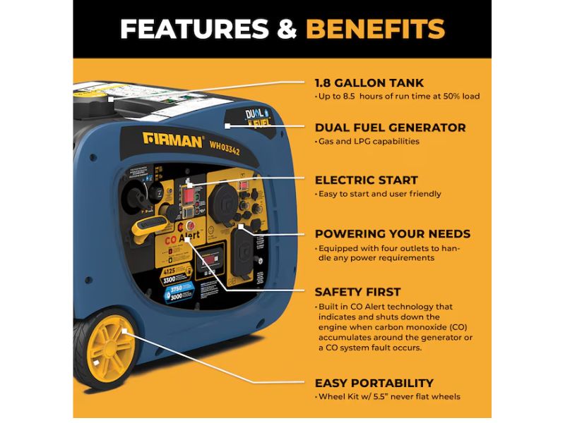 Generador inverter de combustible dual portatil de 4125W Firman WH03342