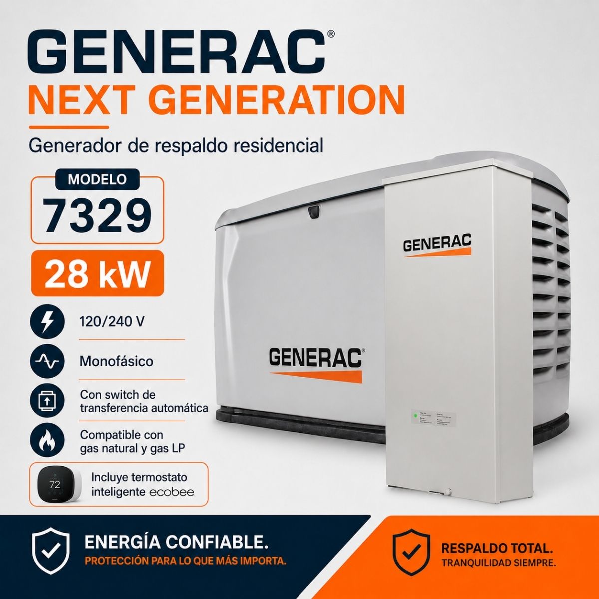 Generador de reserva para el hogar Generac Next Generation de 28000 W / 28 KW Generac 7329