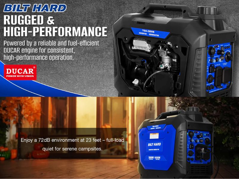 Generador inverter silencioso portatil dual Gasolina/propano de 4500 W Bilt Hard