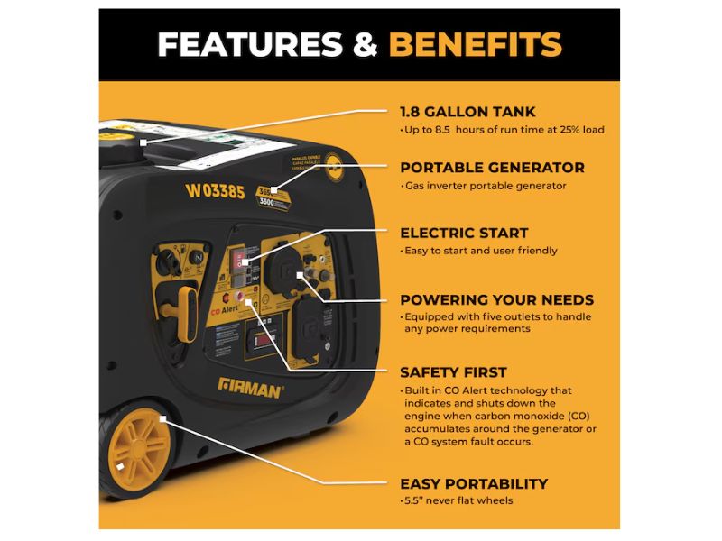 Generador inverter portatil a gasolina 3650 watts Firman W03385