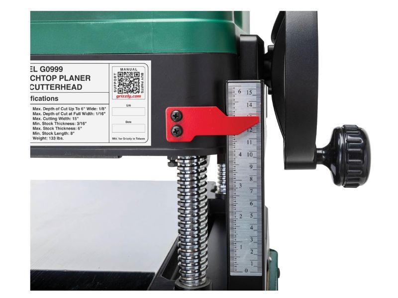 Cepilladora de banco para madera de 15" y 2 HP con cabezal de corte en espiral Grizzly G0999