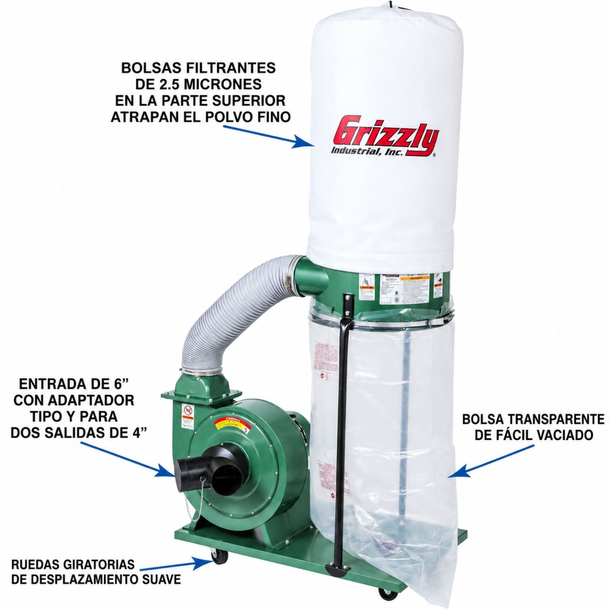 Colector de polvo portátil de 1-1/2 HP Grizzly G1028Z2