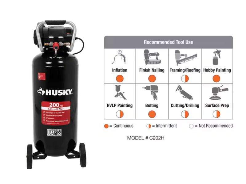 Compresor de aire eléctrico vertical portátil sin aceite de 20 galones y 200 PSI Husky