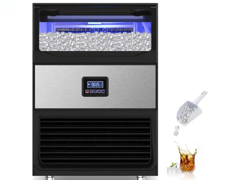 Maquina de hielo comercial de 450 lbs/24 hrs 200 kgs/dia 77 lbs de almacenamiento Velivi