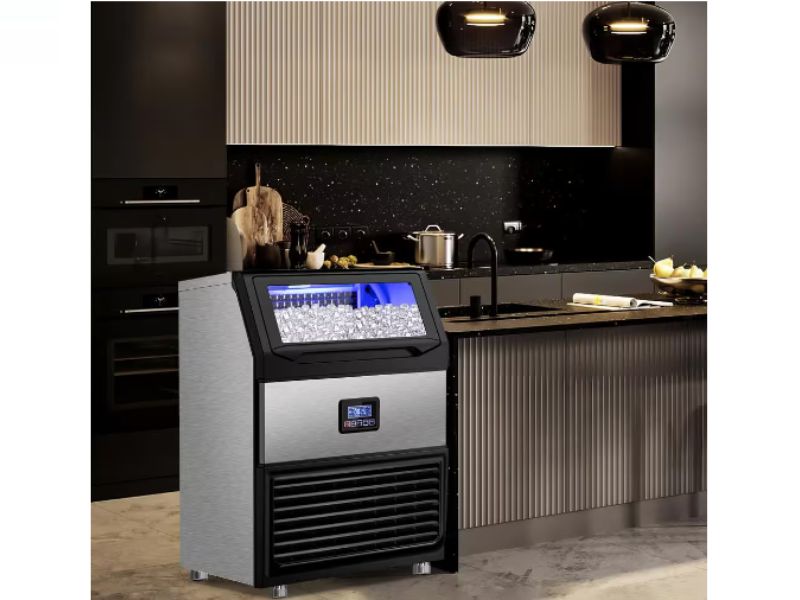 Maquina de hielo comercial de 450 lbs/24 hrs 200 kgs/dia 77 lbs de almacenamiento Velivi