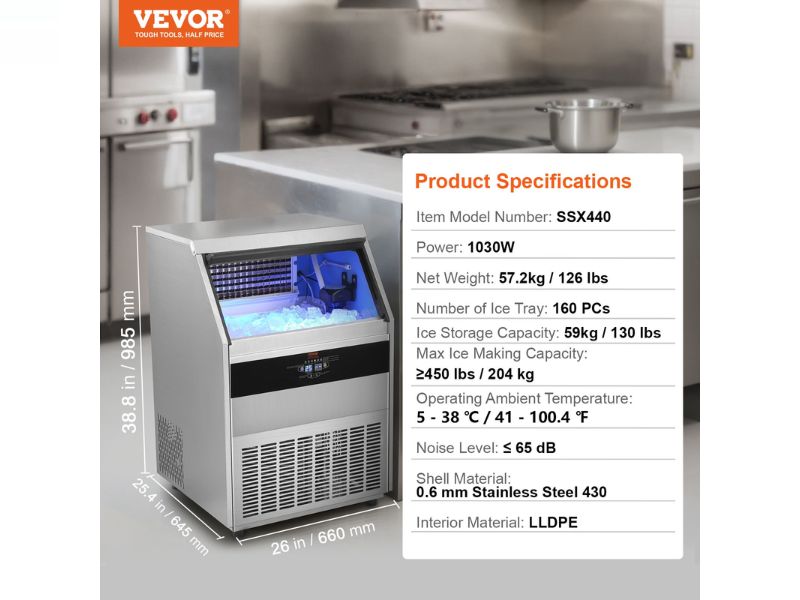 Máquina de hielo comercial de 200 kg/día - 450 lbs/24 hrs Vevor SSX440
