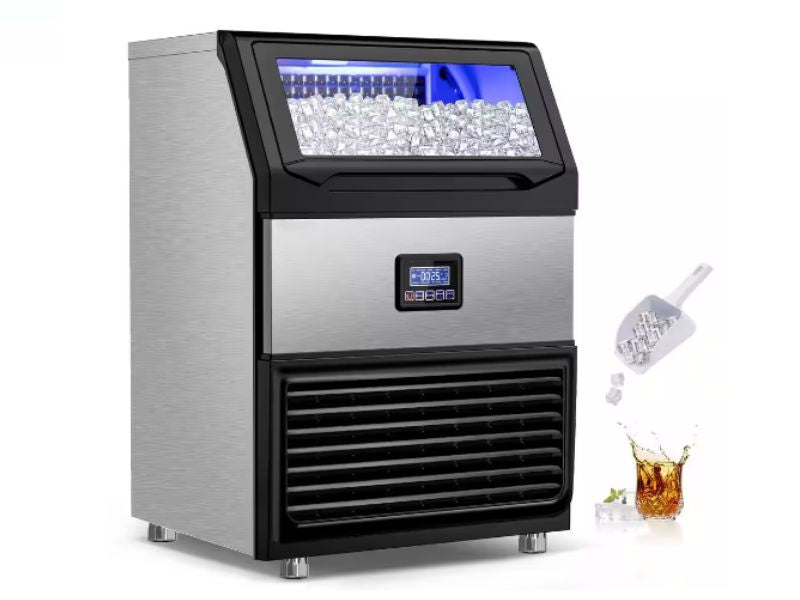 Maquina de hielo comercial de 450 lbs/24 hrs 200 kgs/dia 77 lbs de almacenamiento Velivi