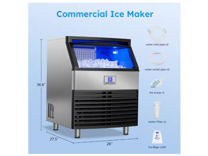 Maquina de hielo comercial de 200 kgs/24 hrs 450 lbs y 120 lb de almacenamiento Mojgar