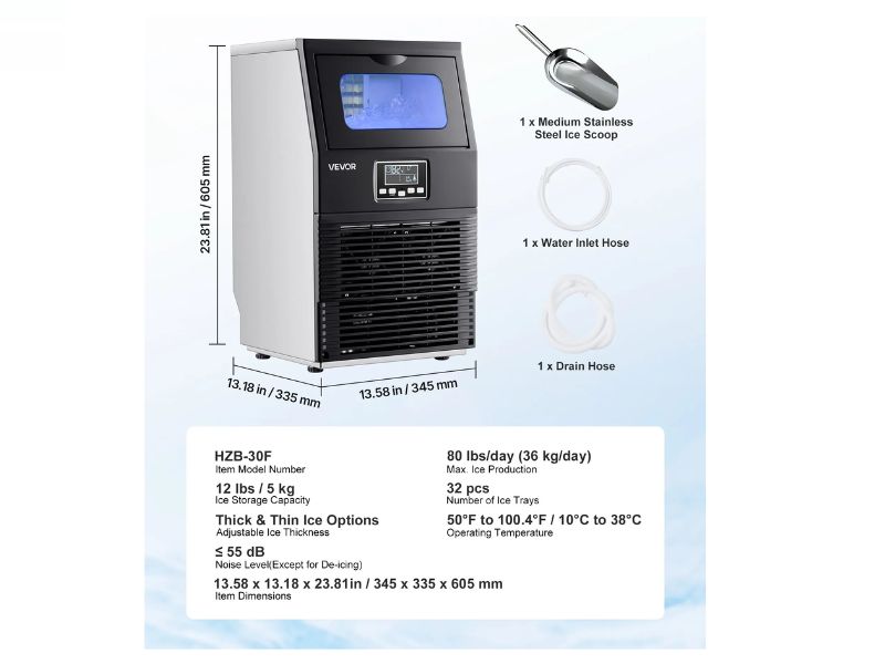 Maquina de hielo comercial de 80 lbs/36 kgs / dia Vevor