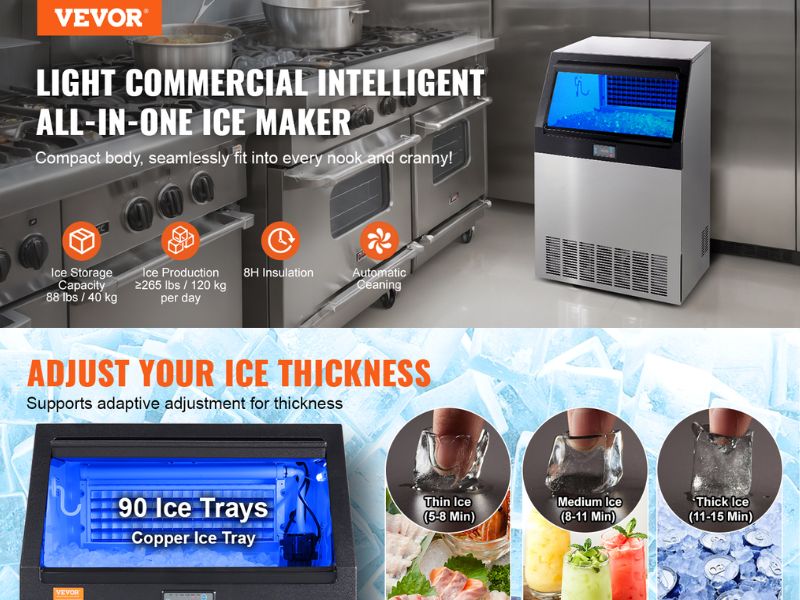 Máquina de hielo comercial de 90 kg/día - 200 lbs/24 hrs Vevor LB200T