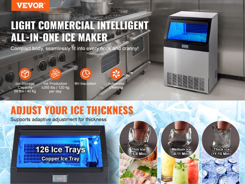 Máquina de hielo comercial 120 kg/día - 265 lbs/24 hrs Vevor LB265T