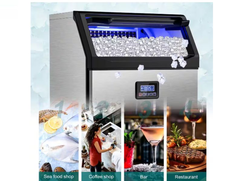 Maquina de hielo comercial de 450 lbs/24 hrs 200 kgs/dia 77 lbs de almacenamiento Velivi