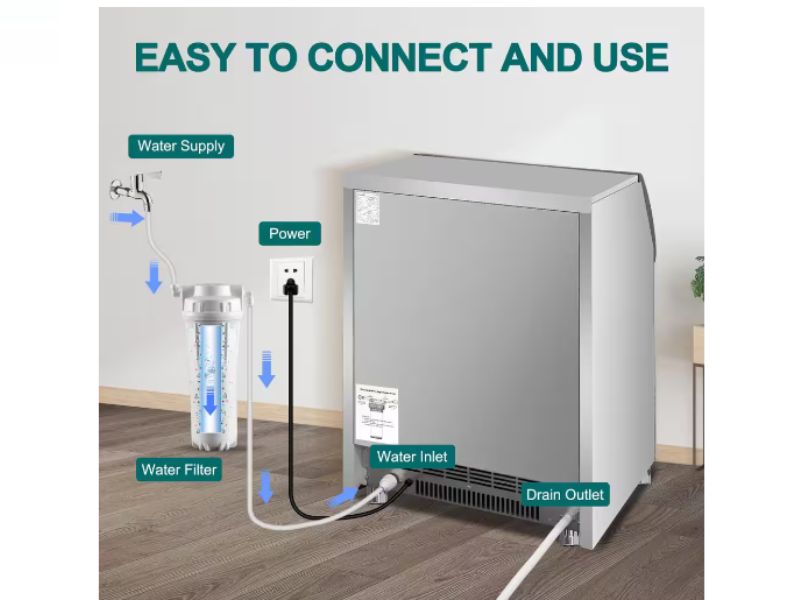 Maquina de hielo comercial de 450 lbs/24 hrs 200 kgs/dia 77 lbs de almacenamiento Velivi