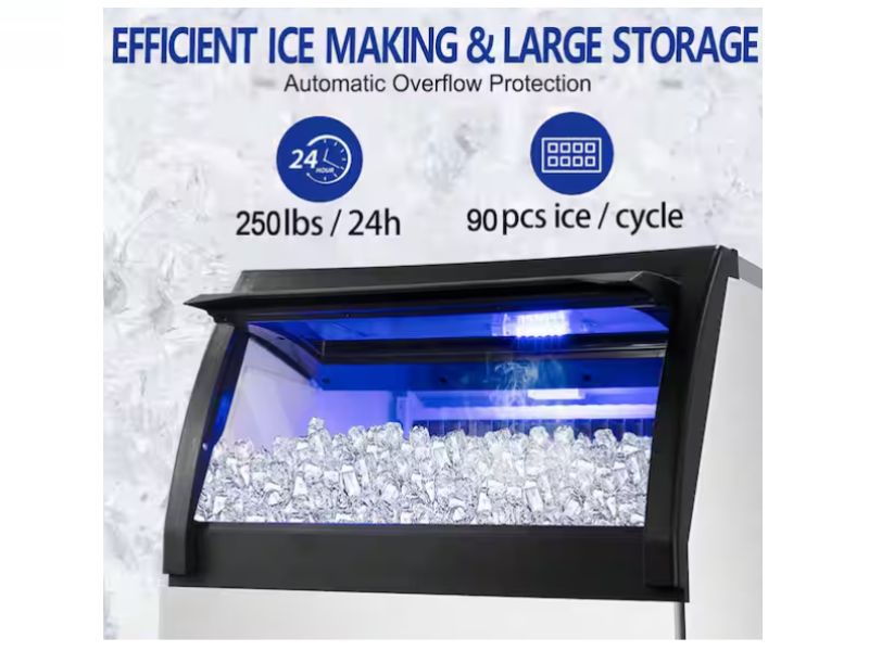 Máquina de hielo comercial de 250 lb/24h con almacenamiento de 77 lbs Velivi