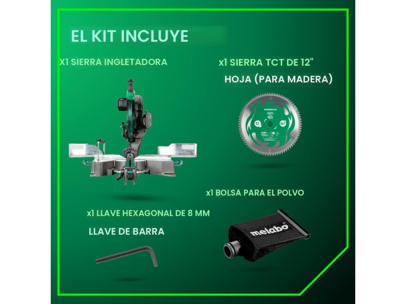 Sierra de inglete deslizante de 12" y 15 Amp doble bisel con linea de sombra Metabo HPT C12RSH3M