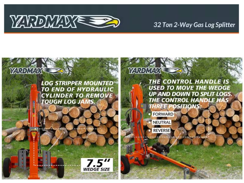 Cortadora de leña troncos de 32 ton con motor briggs & stratton CR950 208cc Yardmax