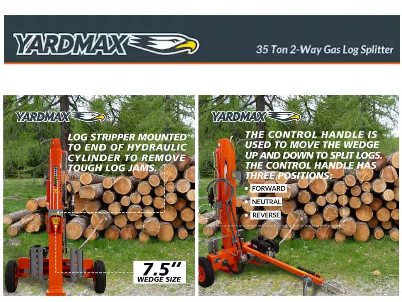 Cortadora de leña y troncos de 35 ton con motor briggs & stratton CR950 Yardmax YU3666
