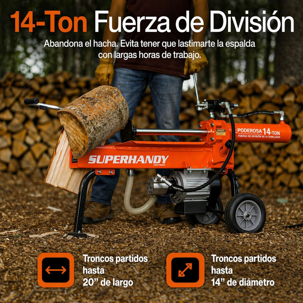 Cortadora de leña y troncos electrica de 14 ton y 2.5 hp Superhandy GUO084
