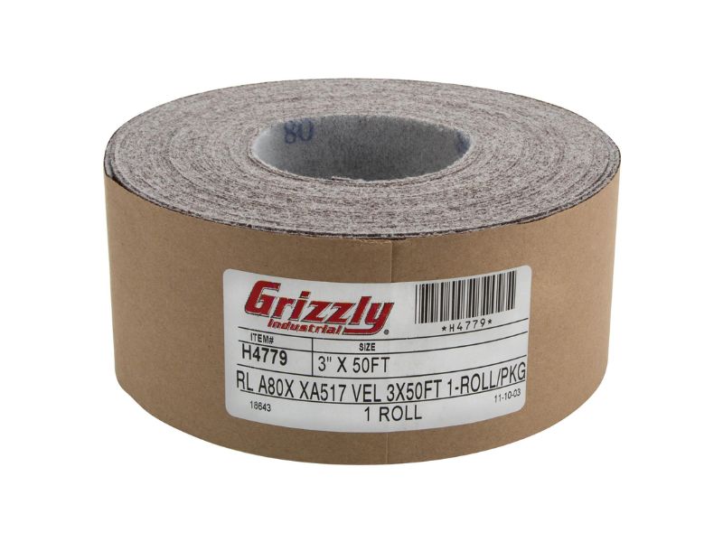 Rollo de lija de 3" x 50' A/O, grano 80, H&L Grizzly H4779