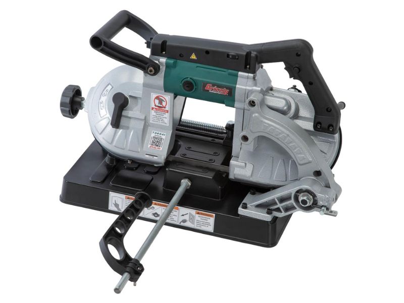 Sierra de cinta portátil para cortar metal de 4-1/2" con soporte Grizzly T34441