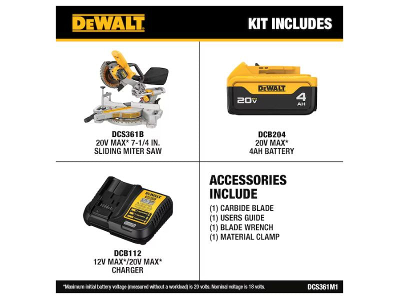 Sierra de inglete inhalambrica de 7-1/4" telescopica con bateria y cargador Dewalt DCS361M1