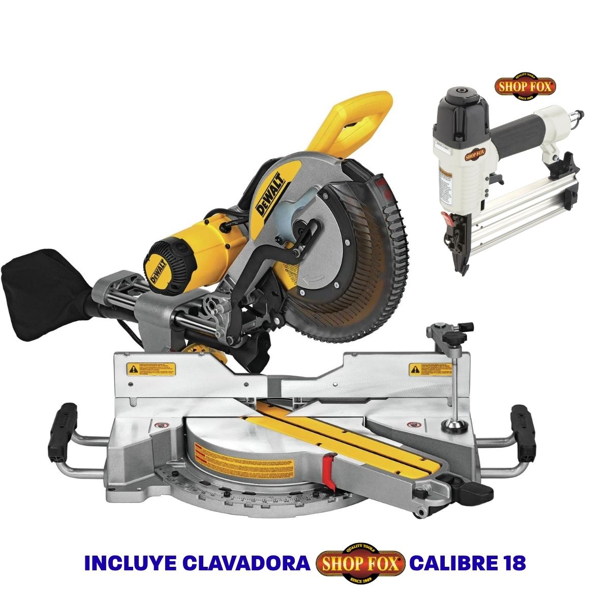 SIerra de inglete de 12" doble bisel Dewalt DWS779 + Clavadora shop Fox Cal 18 W1774