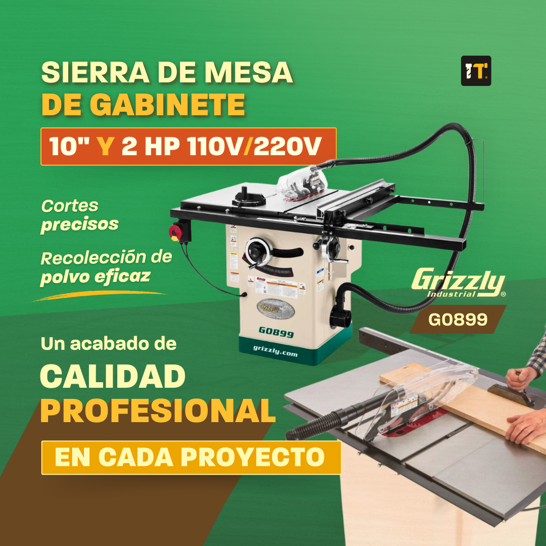 Sierra de mesa de gabinete de 10" y 2 HP 115V/230V Grizzly G0899