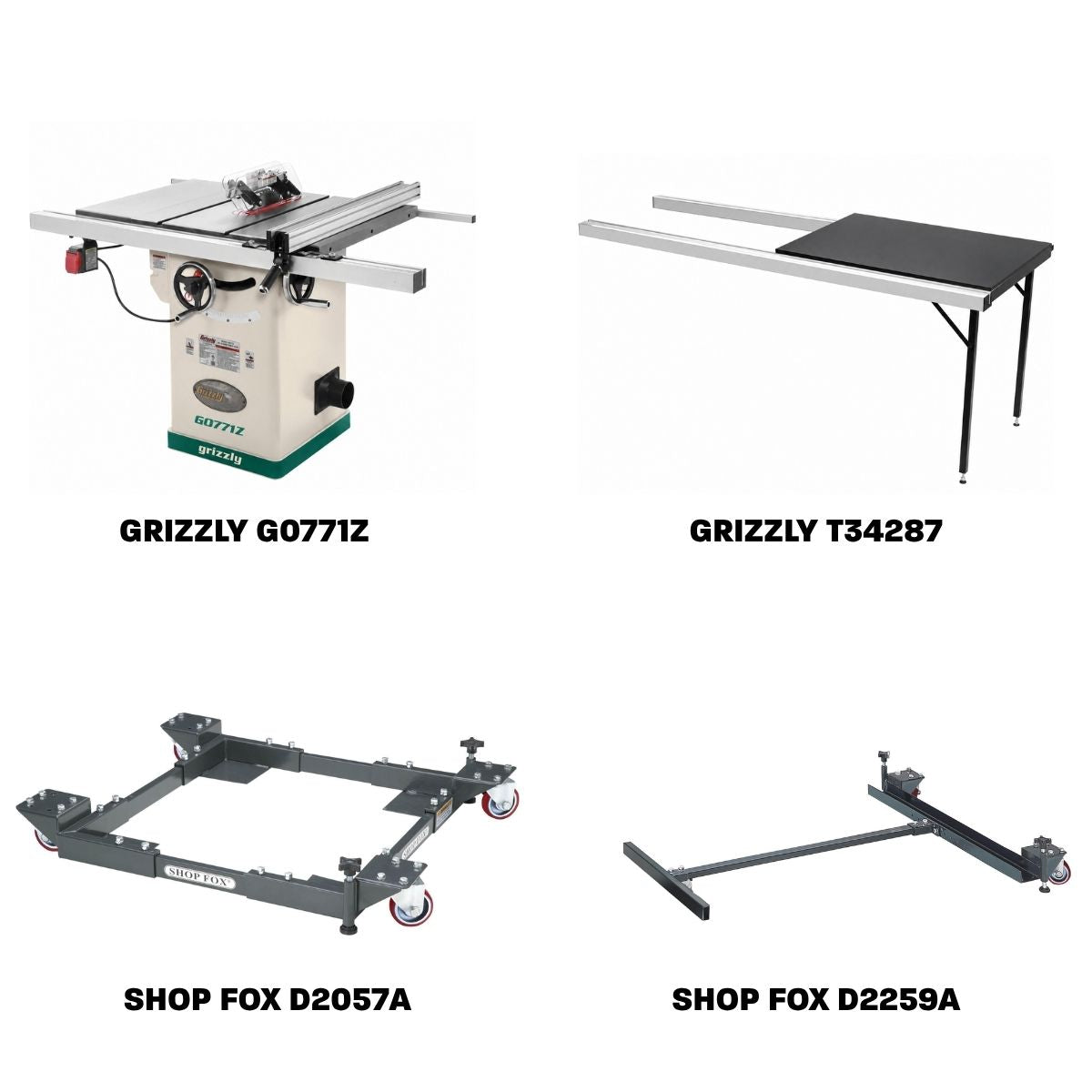 Sierra de mesa hibrida de 10" y 2 hp Grizzly G0771Z con mesa de extension y bases moviles