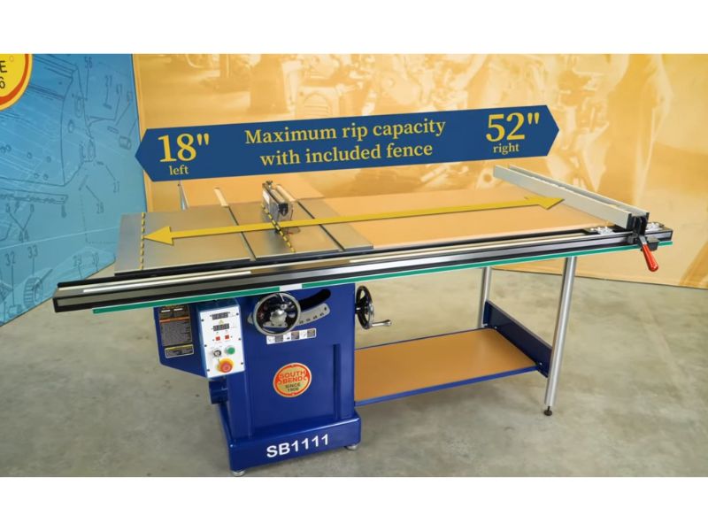 Sierra de mesa tipo escuadradora de servicio pesado de 10" con rieles de extensión y 3 HP 220V South Bend SB1111